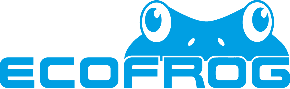 Logotipo de la marca ECOFROG en color azul,