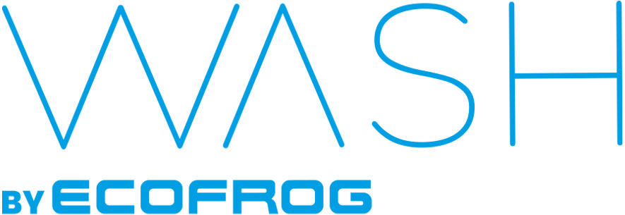 Logotipo del dispositivo WASH by ECOFROG en color azul.