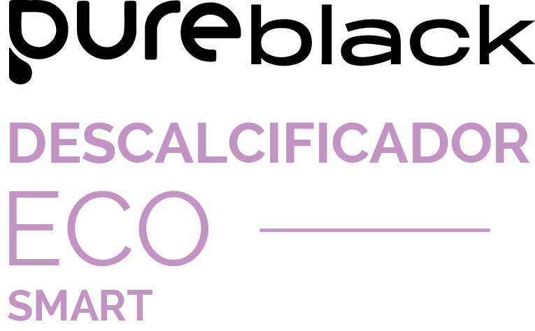 Logotipo del sistema descalcificador PUREBLACK ECO SMART de Hidrosalud en color negro y violeta