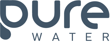 Logotipo del sistema purificador de agua PURE WATER de Hidrosalud en color azul oscuro